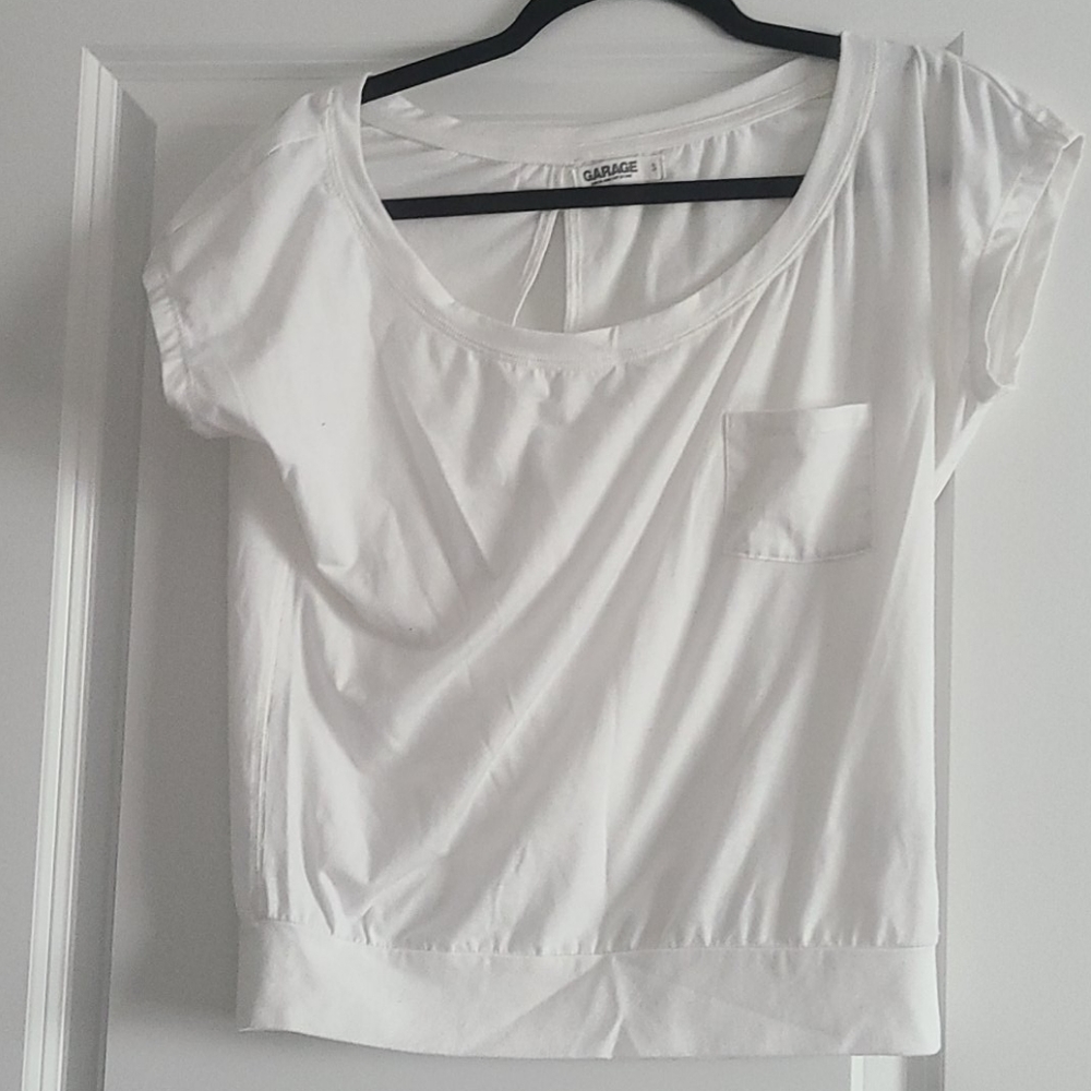 Garage White bow tie back shirt